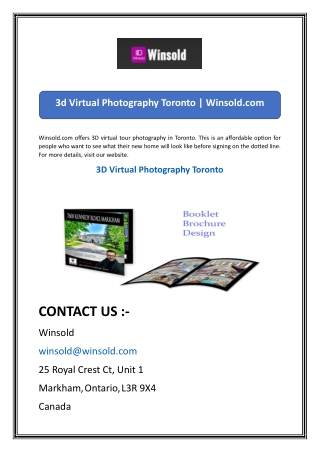 3d Virtual Photography Toronto  Winsold