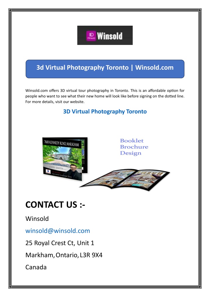 3d virtual photography toronto winsold com