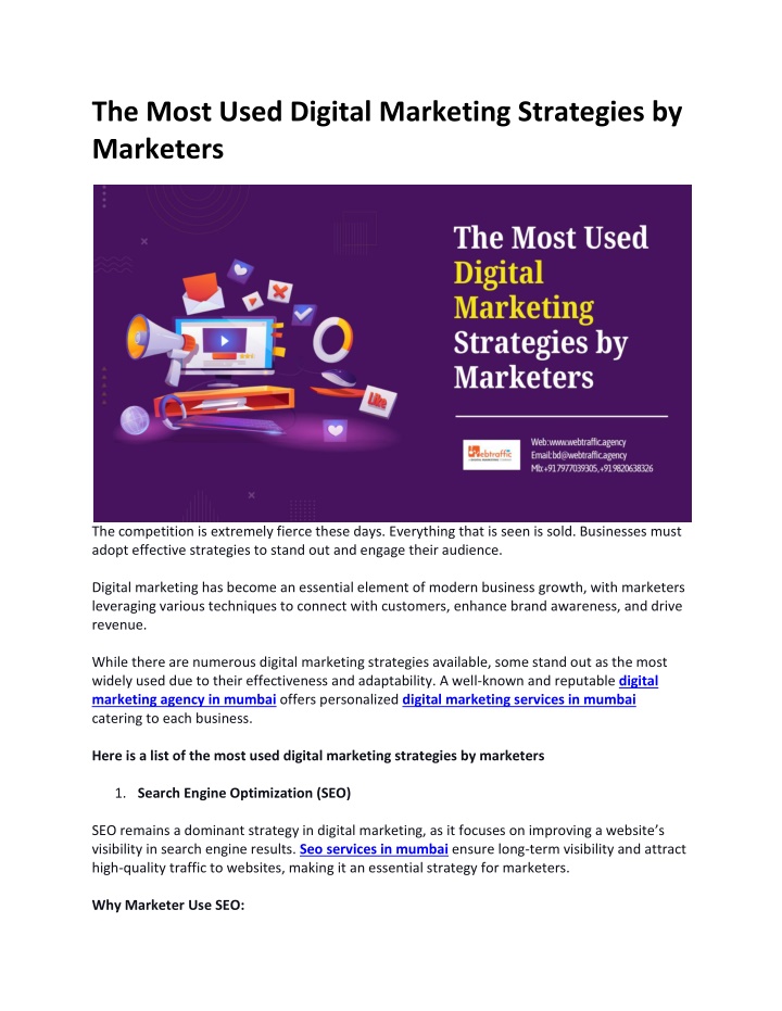 the most used digital marketing strategies