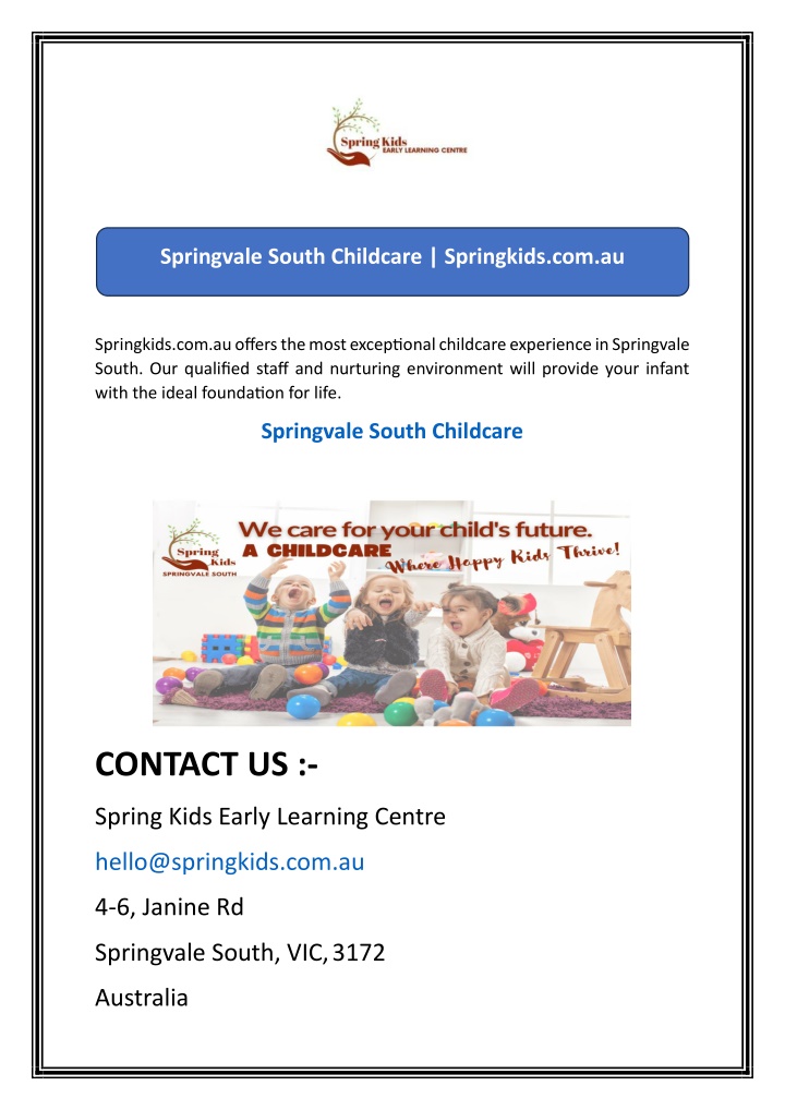 springvale south childcare springkids com au