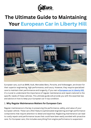 The Ultimate Guide to Maintaining Your European Car in Liberty Hill