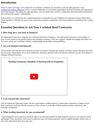 Essential Questions to Ask Your Carlsbad Roof Contractor