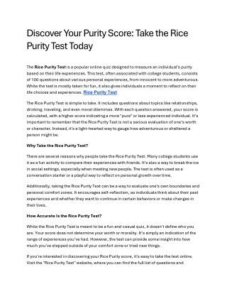 discover your purity score take the rice purity