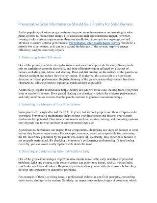 preventative solar maintenance should