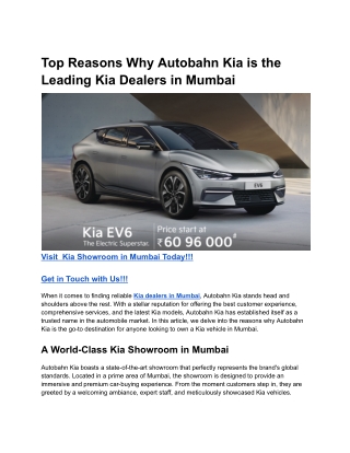Top Reasons Why Autobahn Kia is the Leading Kia Dealers in Mumbai