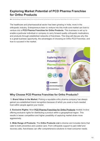 Exploring Market Potential of PCD Pharma Franchise for Ortho Products