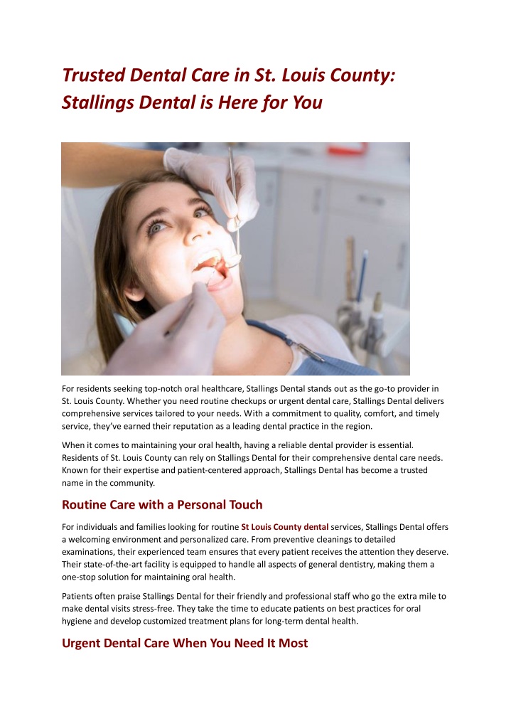 trusted dental care in st louis county stallings