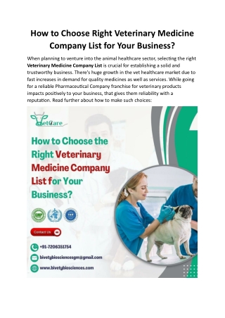 How to Choose Right Veterinary Medicine Company List for Your Business?