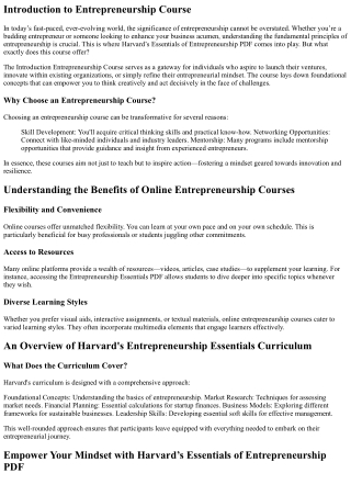 **Empower Your Mindset with Harvard’s Essentials of Entrepreneurship PDF**