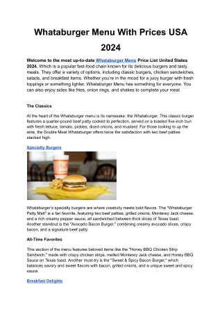 Whataburger Menu With Prices USA 2024