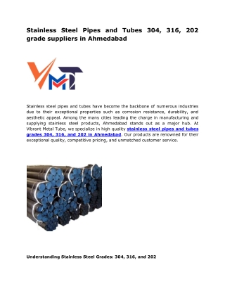 Stainless Steel pipe and tube 304, 316, 202 in Ahmedabad