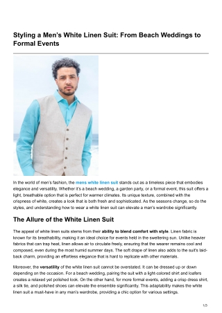 Styling a Men’s White Linen Suit From Beach Weddings to Formal Events