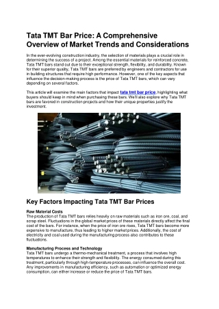 Tata TMT Bar Price: A Comprehensive Overview of Market Trends and Considerations