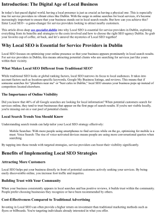 Why Local SEO is Essential for Service Providers in Dublin