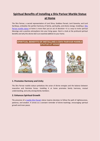 Spiritual Benefits of Installing a Shiv Parivar Marble Statue at Home