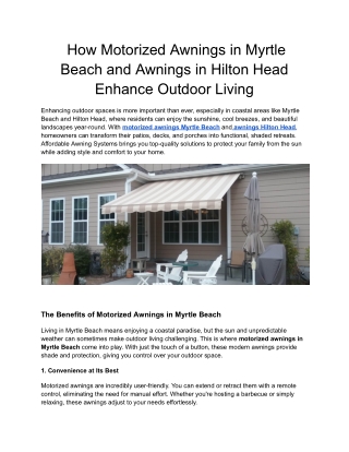 How Motorized Awnings in Myrtle Beach and Awnings in Hilton Head Enhance Outdoor Living