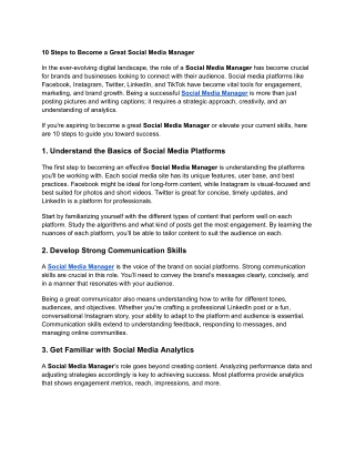 10 Steps to Become a Great Social Media Manager