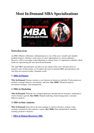 Most In-Demand MBA Specializations