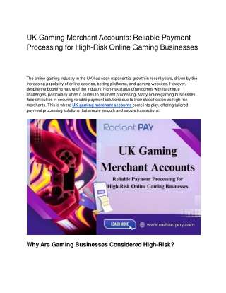 UK Gaming Merchant Accounts_ Reliable Payment Processing for High-Risk Online Gaming Businesses