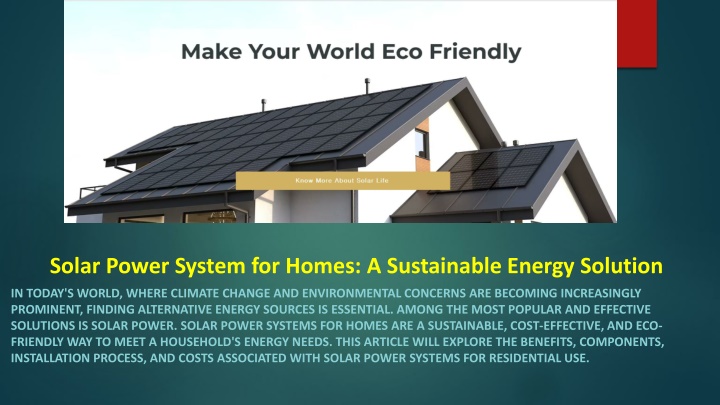 solar power system for homes a sustainable energy solution