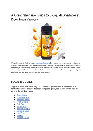 A Comprehensive Guide to E-Liquids Available at Downtown Vapoury