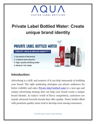 Private Label Bottled Water: Create unique brand identity