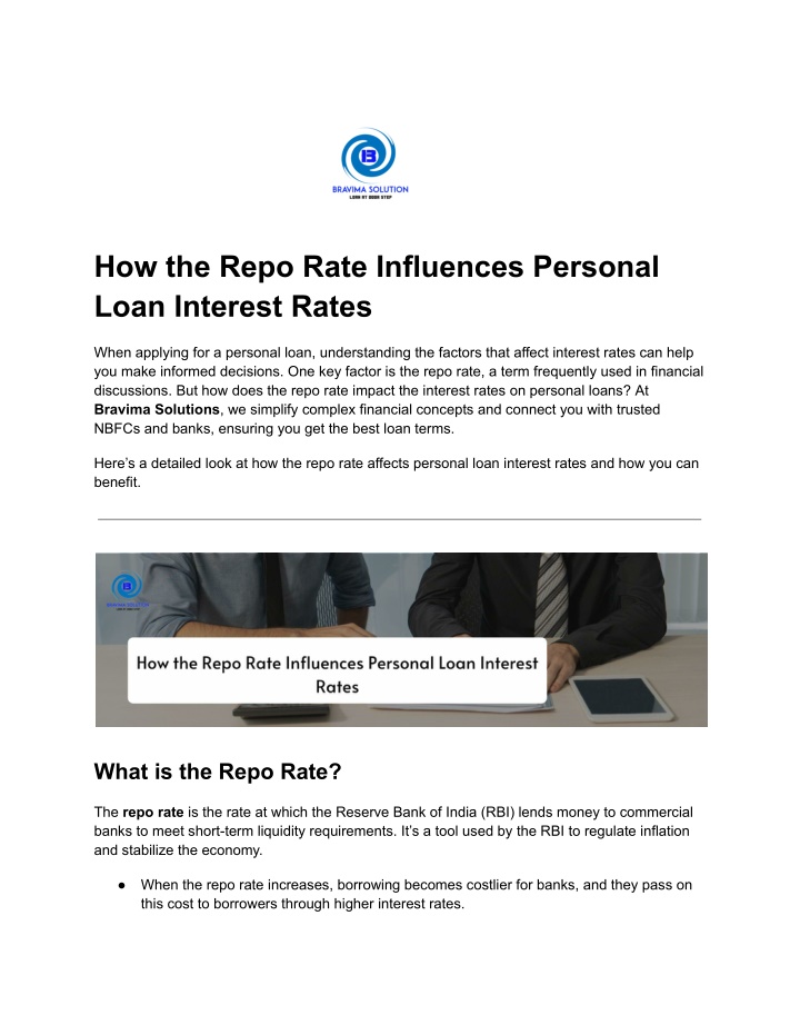 how the repo rate influences personal loan