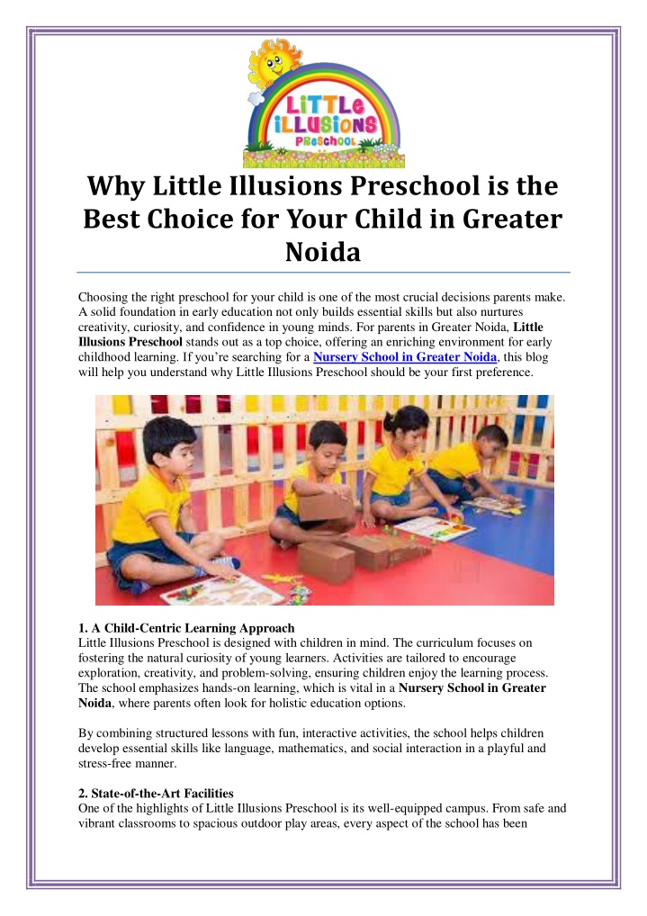 why little illusions preschool is the best choice