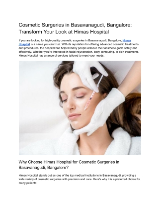 Cosmetic Surgeries in Basavanagudi, Bangalore_ Transform Your Look at Himas Hospital