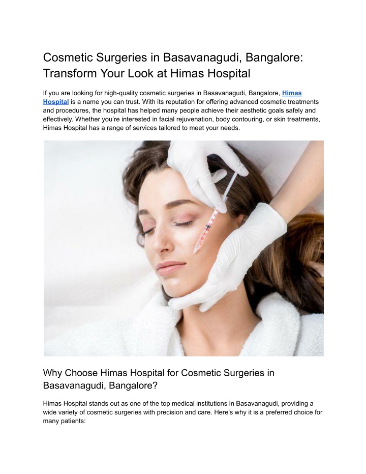 cosmetic surgeries in basavanagudi bangalore