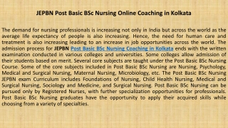 JEPBN Post Basic BSc Nursing Online Coaching in Kolkata