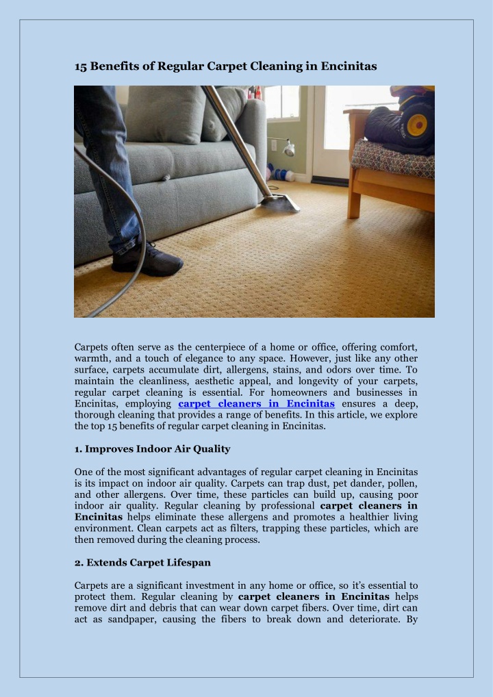 15 benefits of regular carpet cleaning