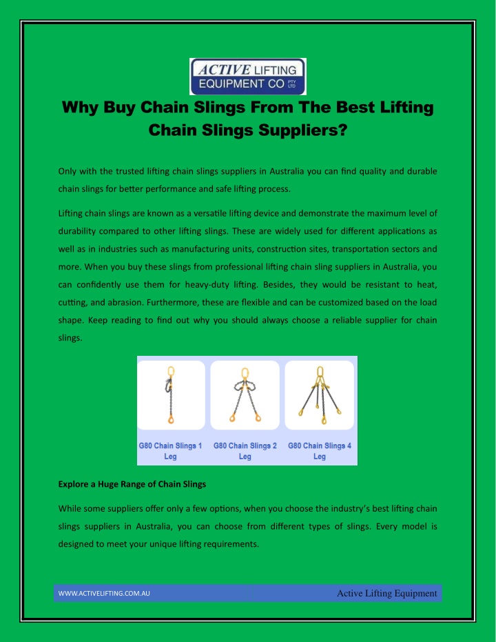 why buy chain slings from the best lifting chain