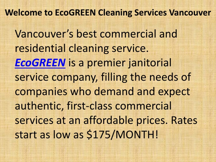 welcome to ecogreen cleaning services vancouver