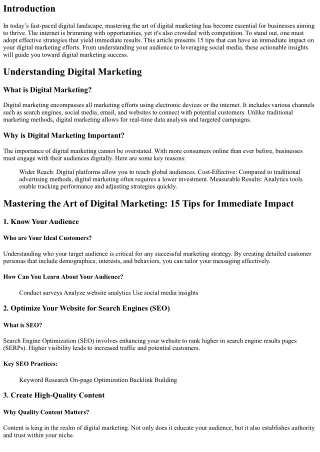 Mastering the Art of Digital Marketing: 15 Tips for Immediate Impact