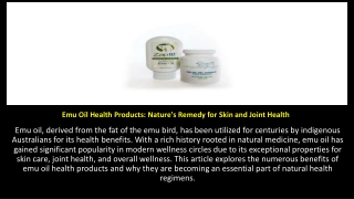 Emu Oil Health Products- Nature's Remedy for Skin and Joint Health