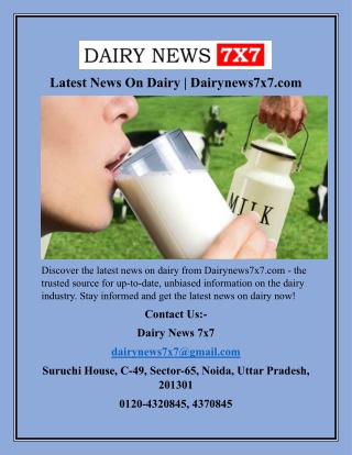 Latest News On Dairy  Dairynews7x7