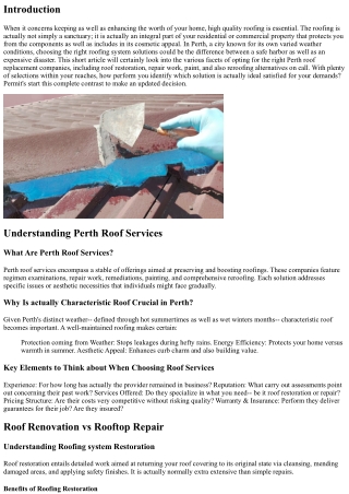 Choosing the Right Perth Roof Services: A Comprehensive Comparison