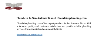 Plumbers In San Antonio Texas  Chamblissplumbing.com