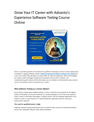 Grow Your IT Career with Advanto's Experience Software Testing Course Online