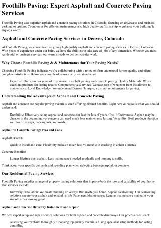 foothills paving expert asphalt and concrete
