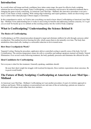 The Future of Body Sculpting: CoolSculpting at American Laser Med Spa - Midland