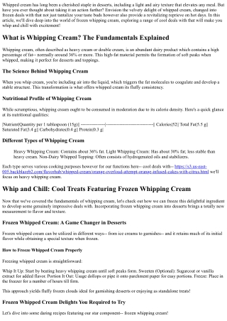 Whip and Chill: Cool Deals With Featuring Frozen Whipping Cream