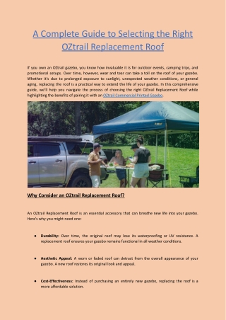 A Complete Guide to Selecting the Right OZtrail Replacement Roof