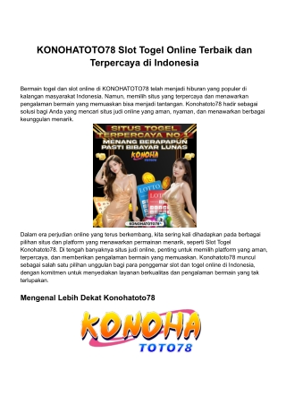 Slot Togel KONOHATOTO78