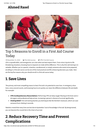Top 5 Reasons to Enroll in a First Aid Course Today