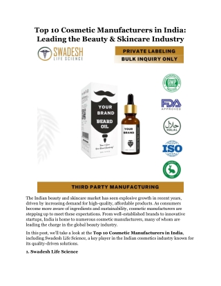 Top 10 Cosmetic Manufacturers in India Leading the Beauty and Skincare Industry
