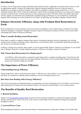 Boost Energy Performance along with Quality Roof Restoration in Perth