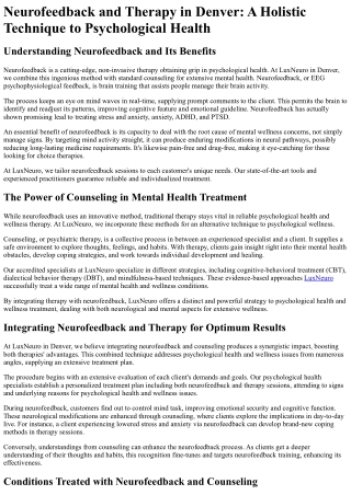 neurofeedback and therapy in denver a holistic