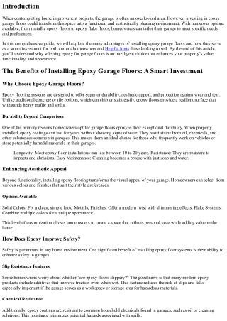 The Benefits of Installing Epoxy Garage Floors: A Smart Investment